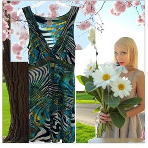 Papillon Blanc Dress Blue Green L